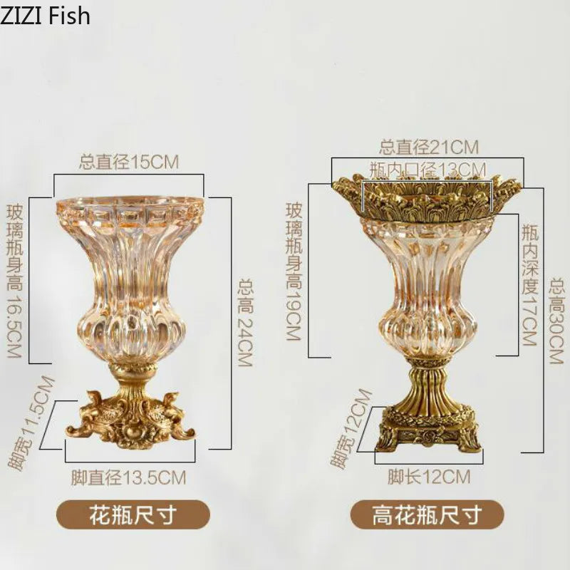 European Style Retro Glass Vase Upscale Dried Flower Vase Household Living Room Desktop Decor Flower Arrangement Vase