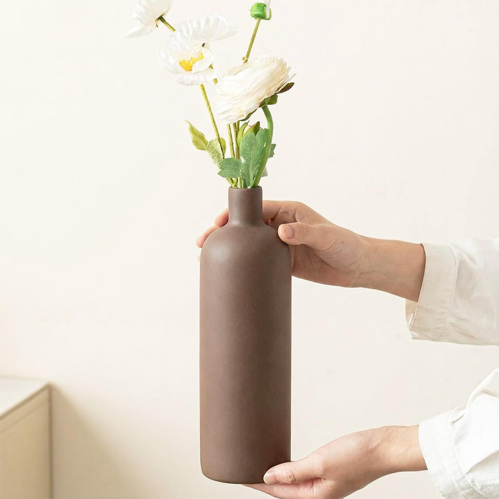Keramik Vasen Set 4-Teilig | Iconic Home Vase Für Pampasgras & Trockenblumen | Moderne Tischdeko in Beige & Braun | Neutral Boho Skandinavische Vase Hoch Für Wohnzimmer