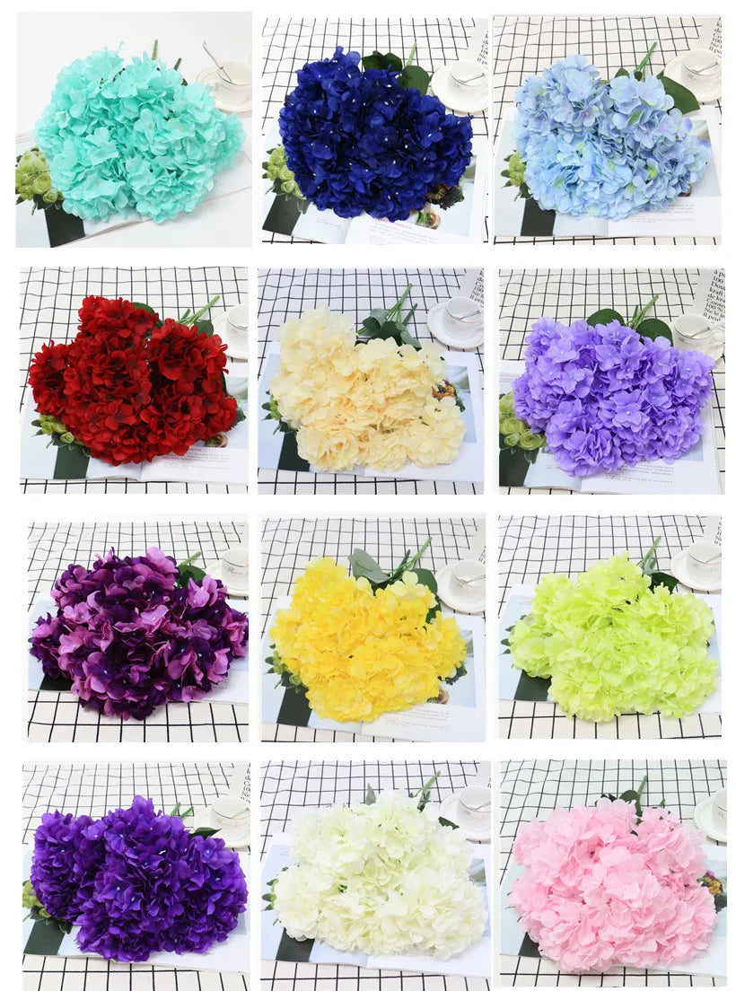 Large 6 Heads Artificial Flower Bunch Silk Hydrangea Wedding Bridal Bouquet Fake Floral Home Table Decor Christmas Party Gift