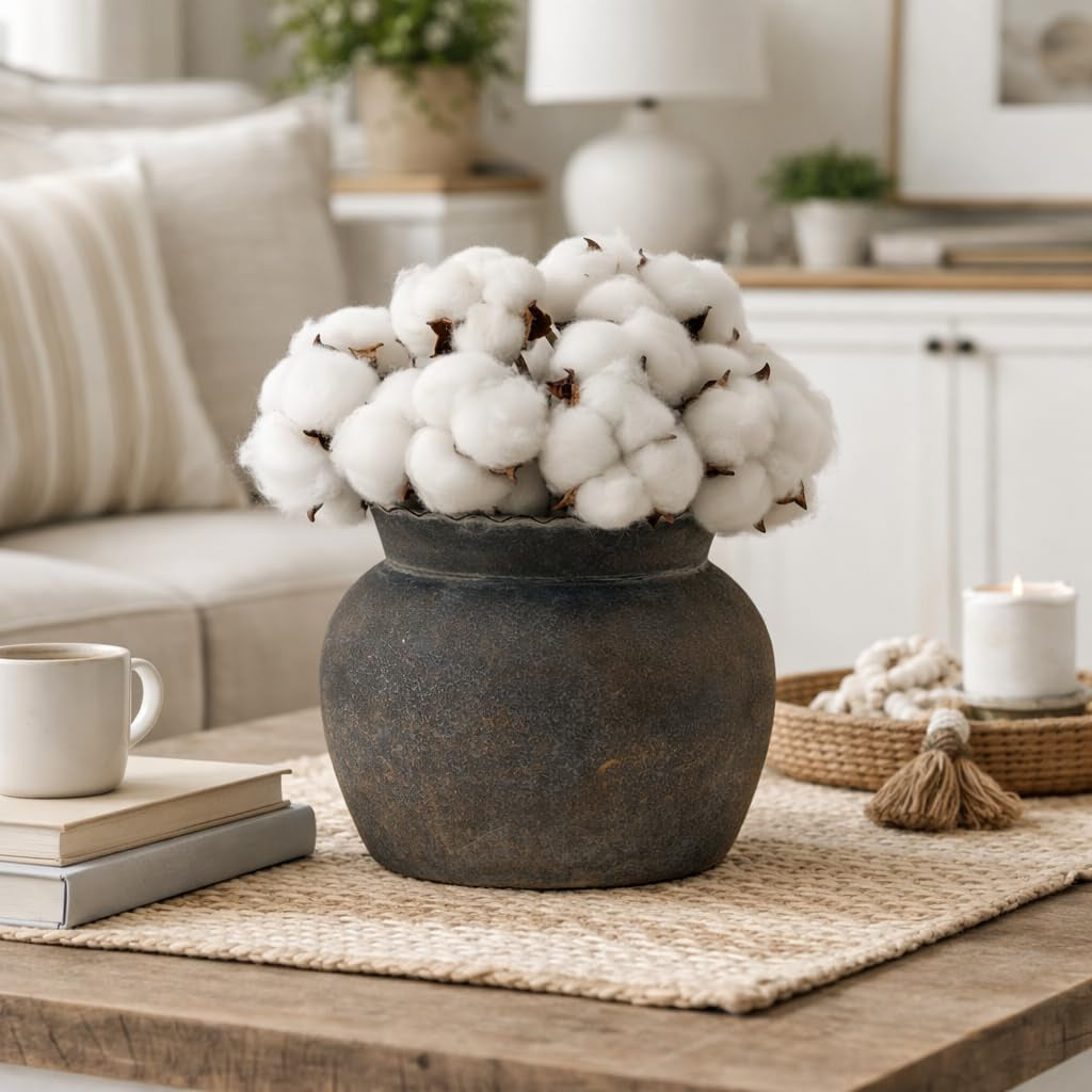 Ceramic Flower Vase with Wide Mouth Lace, 5.1 Inch Pottery Rustic Farmhouse Boho Vases, Small Terracotta Vase for Home Decor, Table, Living Room, Bathroom, Shelf, Wedding, Bronze