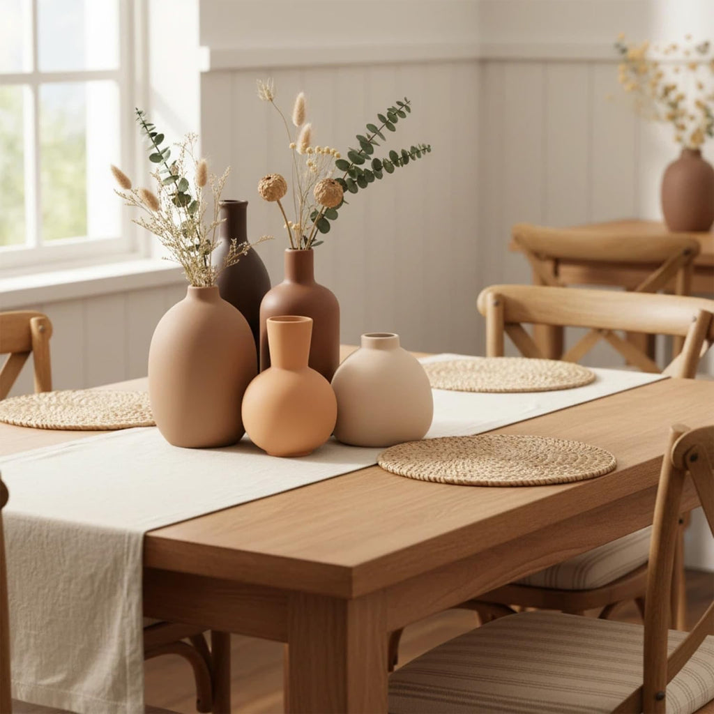 Keramik Vasen Set 5-Teilig | Iconic Home Vase Für Pampasgras & Trockenblumen | Moderne Tischdeko in Beige & Braun | Neutral Boho Skandinavische Vase Hoch Für Wohnzimmer