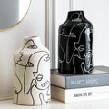 Ceramic Vase Set, 2Pcs Black and White Abstract Irregular Design Flower Vases, Modern Home Decor Living Room Decor Minimalist Decorative Vase for Pampas Grass