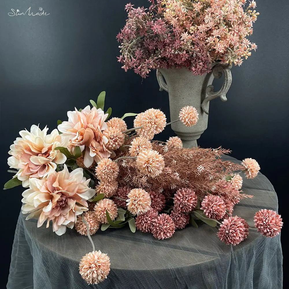 Ins Dandelion Flower Ball Branch Silk Artificial Flowers Home Wedding Decor Flore Arrangement Accessaries Fake Flores