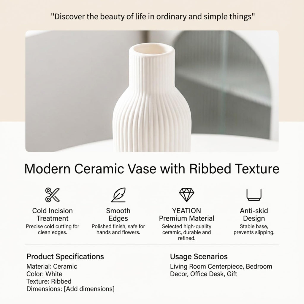 Weiß Keramik Vasen Set 5-Teilig | Iconic Home Vase Für Pampasgras & Trockenblumen | Moderne Tischdeko | Neutral Boho Skandinavische Vase Hoch Für Wohnzimmer