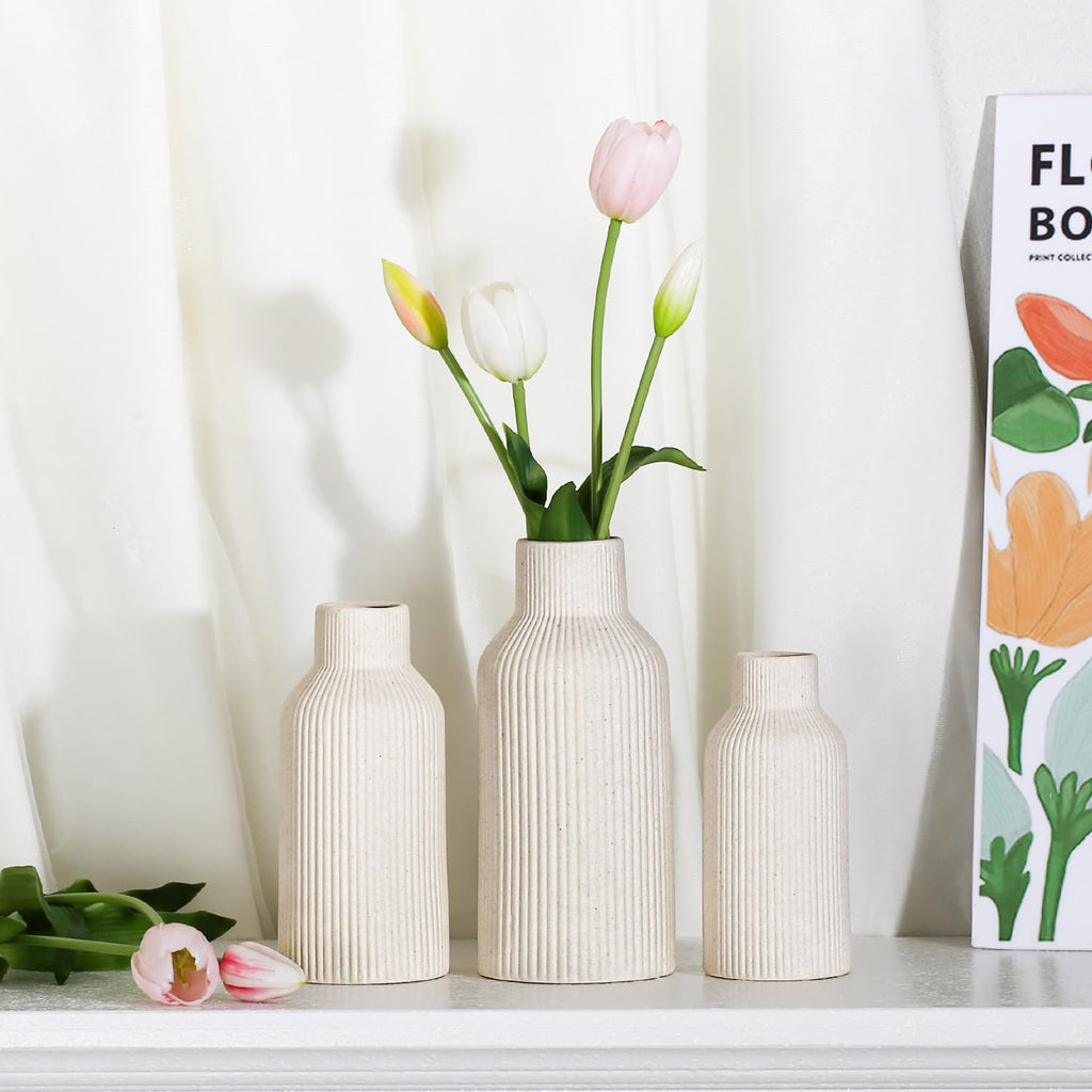 20Cm Ceramic Vase Beige Matte round Modern Design, Boho Style for Aesthetic Decoration, Keeping Flower for Living Room, Bedroom Decoration, Simple Nordic Style (Beige)