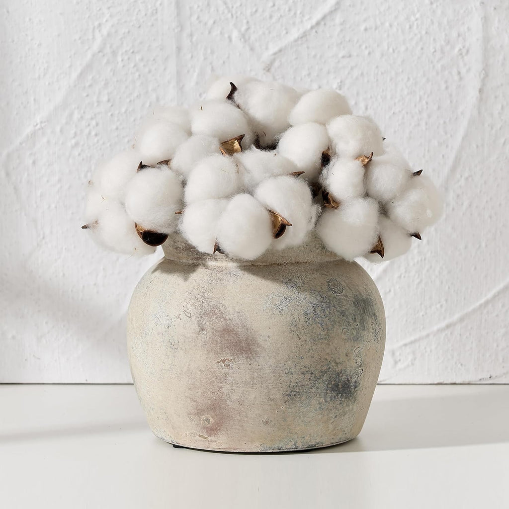 Ceramic Flower Vase with Wide Mouth Lace, 5.1 Inch Pottery Rustic Farmhouse Boho Vases, Small Terracotta Vase for Home Decor, Table, Living Room, Bathroom, Shelf, Wedding, Terra