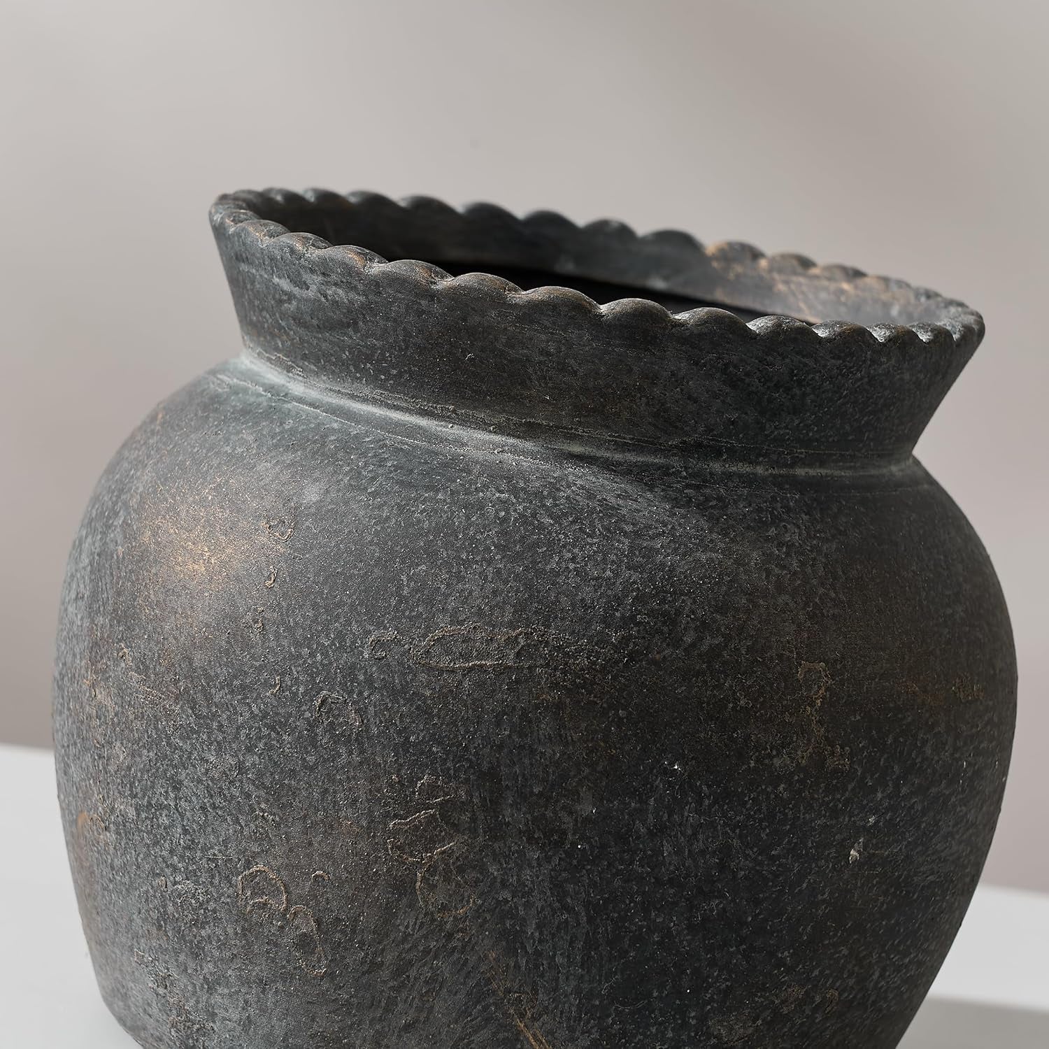 Ceramic Flower Vase with Wide Mouth Lace, 5.1 Inch Pottery Rustic Farmhouse Boho Vases, Small Terracotta Vase for Home Decor, Table, Living Room, Bathroom, Shelf, Wedding, Bronze