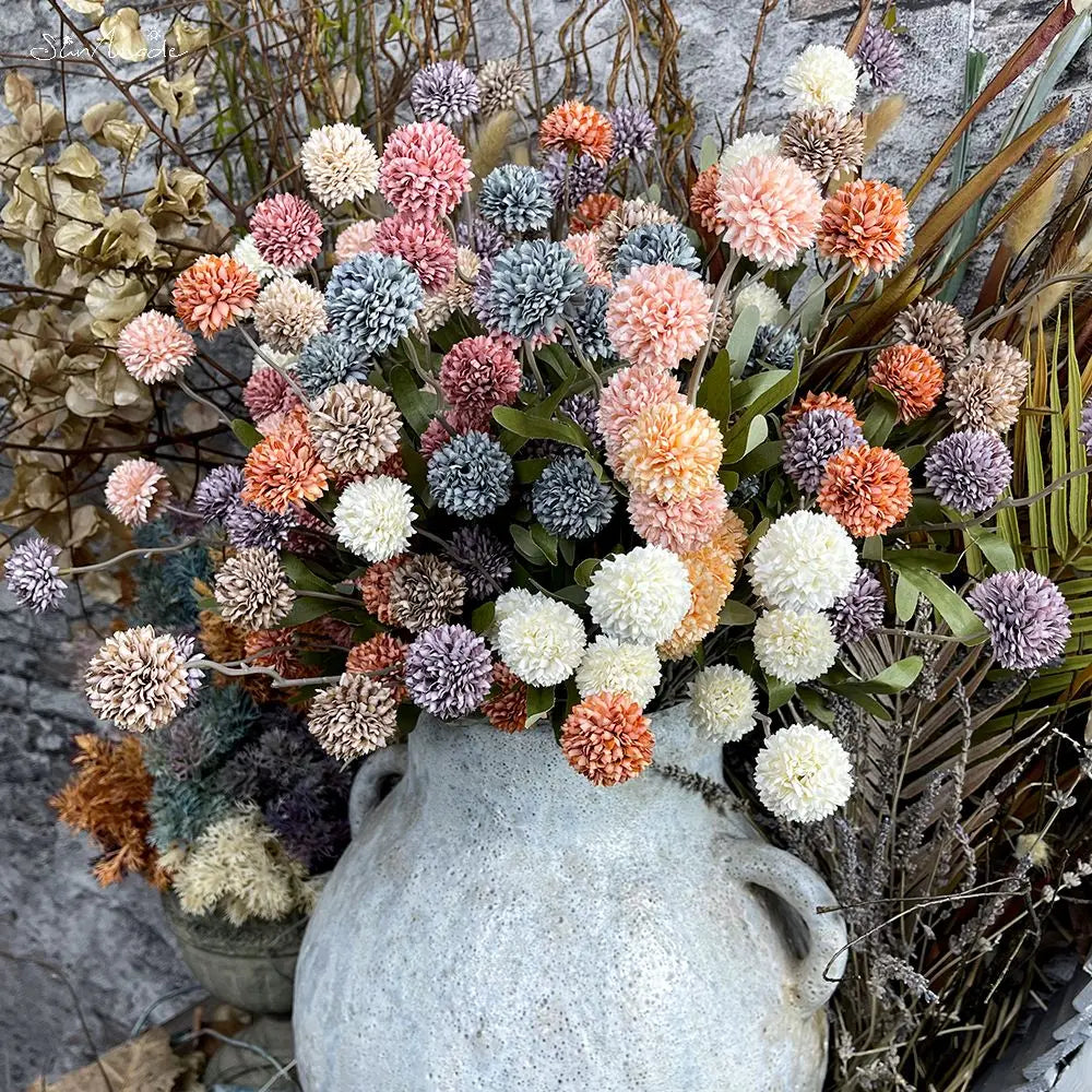 Ins Dandelion Flower Ball Branch Silk Artificial Flowers Home Wedding Decor Flore Arrangement Accessaries Fake Flores