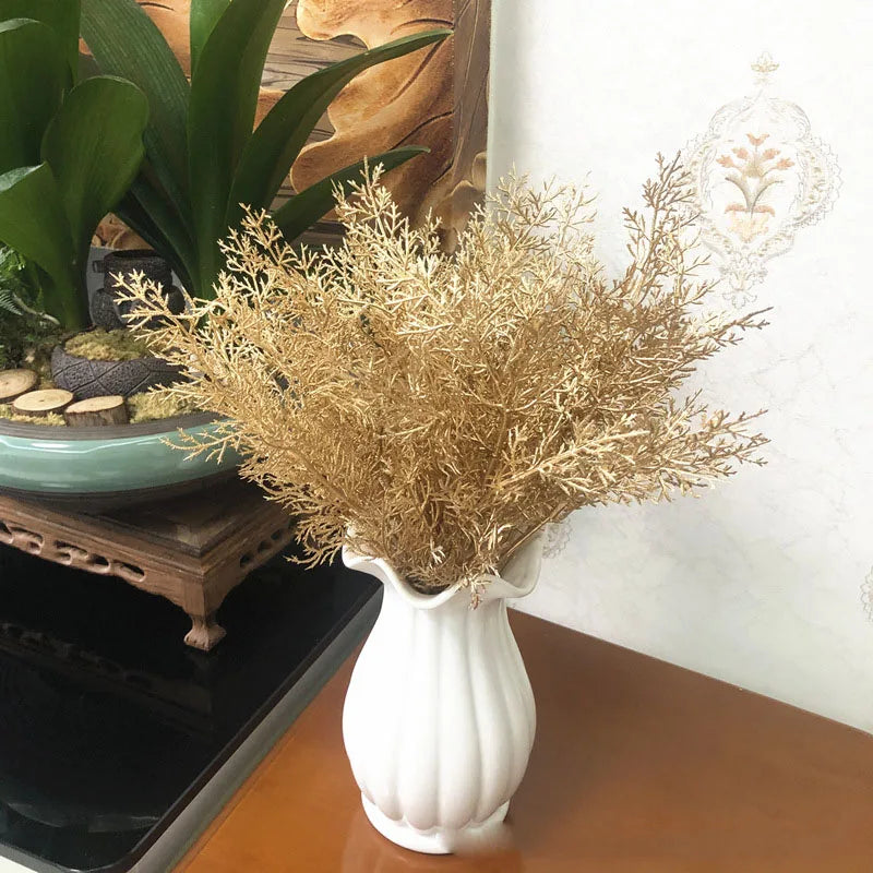 Christmas Artificial Flower Golden Silver Plastic Plants Home DIY Wedding Bouquet Floral Wall Decoration Accessories Photo Props