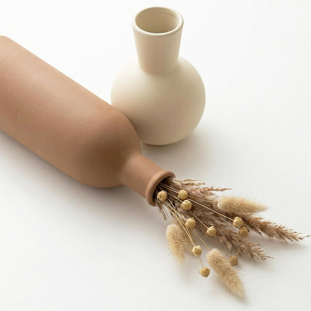 Keramik Vasen Set 3-Teilig | Iconic Home Vase Für Pampasgras & Trockenblumen | Moderne Tischdeko in Beige & Braun | Neutral Boho Skandinavische Vase Hoch Für Wohnzimmer