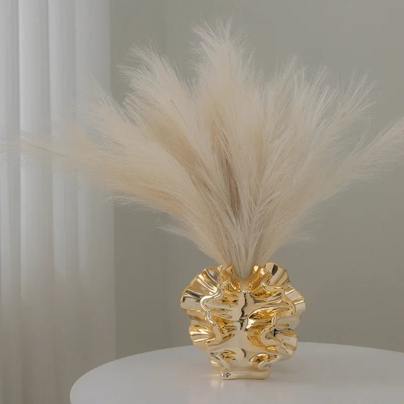 European Style Electroplated Ceramic Vase Light Luxury Gold Hydroponic Dry Flower Planter Home Decoration Ornament Handicraft