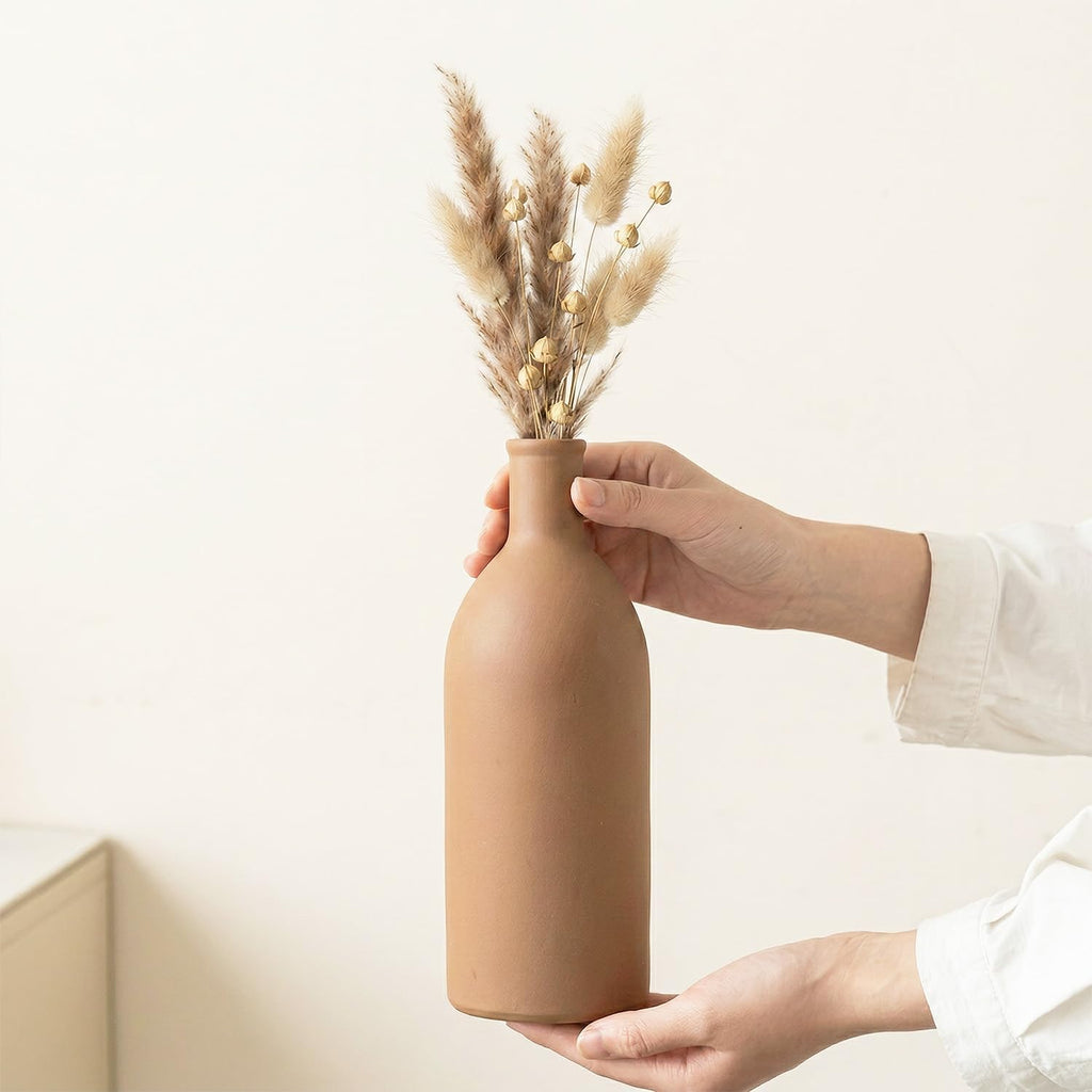 Keramik Vasen Set 3-Teilig | Iconic Home Vase Für Pampasgras & Trockenblumen | Moderne Tischdeko in Beige & Braun | Neutral Boho Skandinavische Vase Hoch Für Wohnzimmer