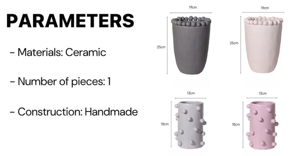 Handmade Morandi-Color Pomponette Vase, Dotted Cylinder Centrepiece
