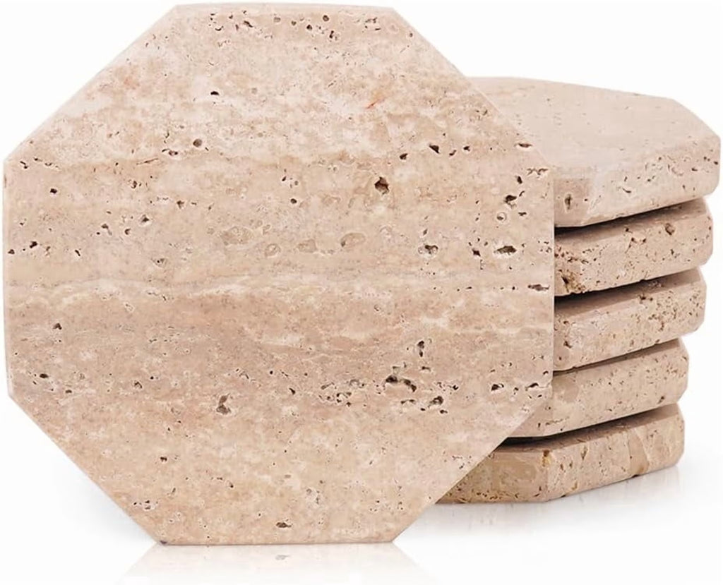 Travertine Coasters 3.5 Inch Handmade Star Stone Coasters for Coffee Table, Ideal Coasters Set of 6 for Drinks, Elegant Coaster for Kitchen & Dining Table Decor